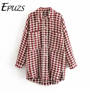 Зимние большие красные клетчатые пальто и куртки, Женская Повседневная рубашка с карманами и длинным рукавом, Повседневная Верхняя одежда 2020