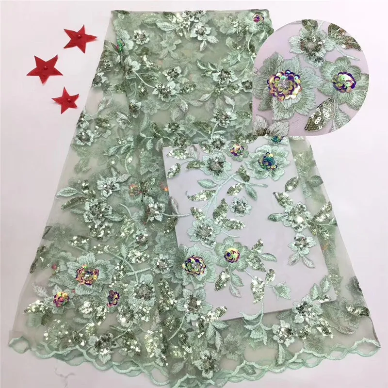 African green Organza big Sequins 3d Lace Fabric 2019 Hot Sale Nigerian Wedding Dress High Quality French Net Mesh | Дом и сад