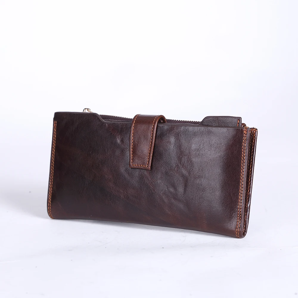 

Распродажа, Мужской винтажный коричневый Длинный кошелек из натуральной кожи двойного сложения с откидной крышкой, внутренний бумажник с к...