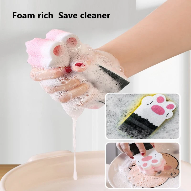 

Household Cat Claw Sponge Wipe Thicken Decontamination Kitchen Scouring Pad Brush Pot Dishwash Sponge Block Foam Cleaning Brush