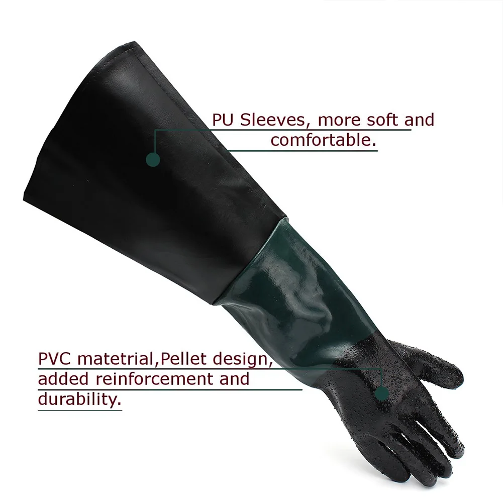 

1 Pair Heavy Duty Rubber Sandblasting Gloves Anti-slipping 60cm PVC Special Gloves for Sandblasting Machine Safety Glove