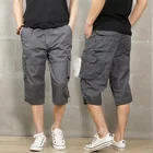 Шорты-карго мужские хлопковые, повседневные длинные бриджи со множеством карманов, модные брюки в стиле милитари, Капри, укороченные штаны, лето