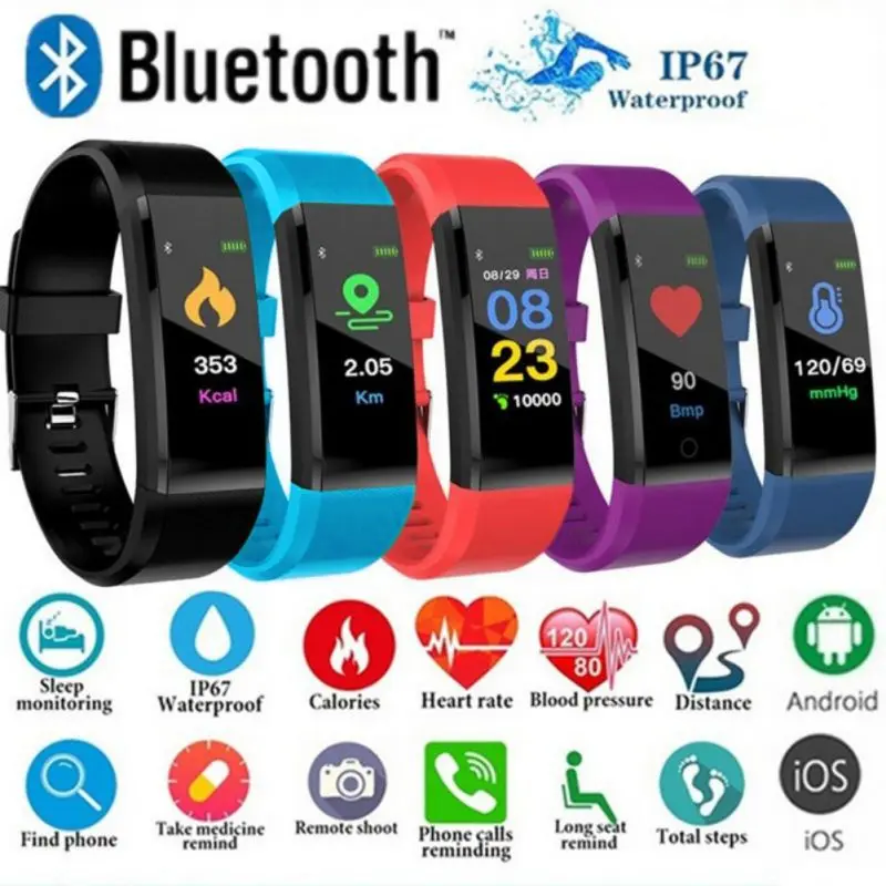 

Smart Wristband Watch IP67 Waterproof Sports Bracelet Survival Sportswear Blood Pressure Heart Rate Monitoring