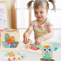 cartoon animal 3d wooden puzzle baby montessori toys toddlers educational traffic jigsaw puzzle set for 1 2 3 year old boys girl
