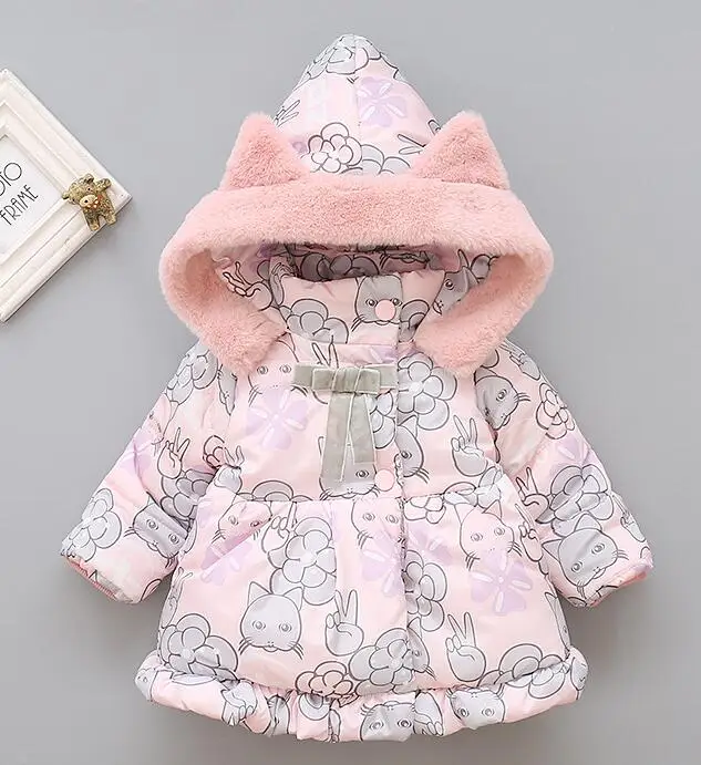 pink Детские куртки для маленьких девочек одежда для малышей Детские пальто с капюшоном зимняя теплая куртка с рисунком для малышей Верхняя одежда для малышей От 2 до 5 лет - Цвет: pink