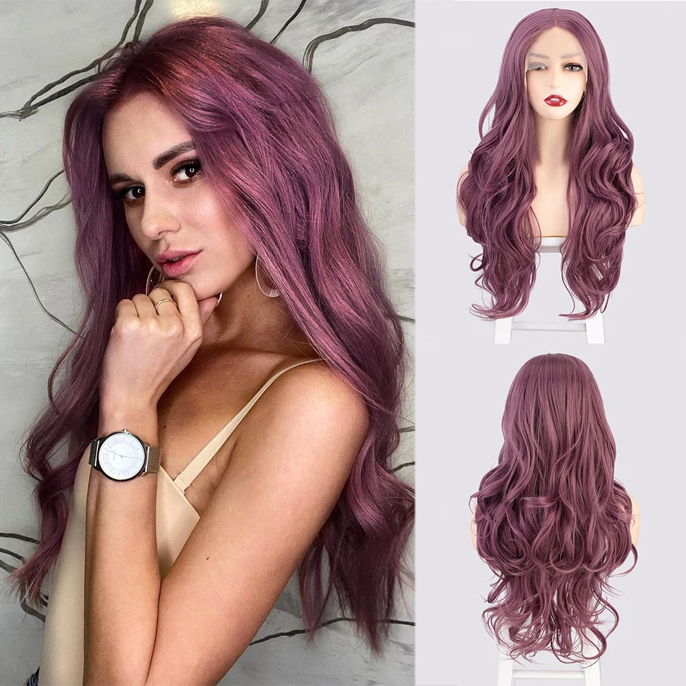 

AISI BEAUTY синтетические парики длинные волнистые смешанные фиолетовые парики средней линии волос для женщин термостойкие ежедневные косплей (26 дюймов)