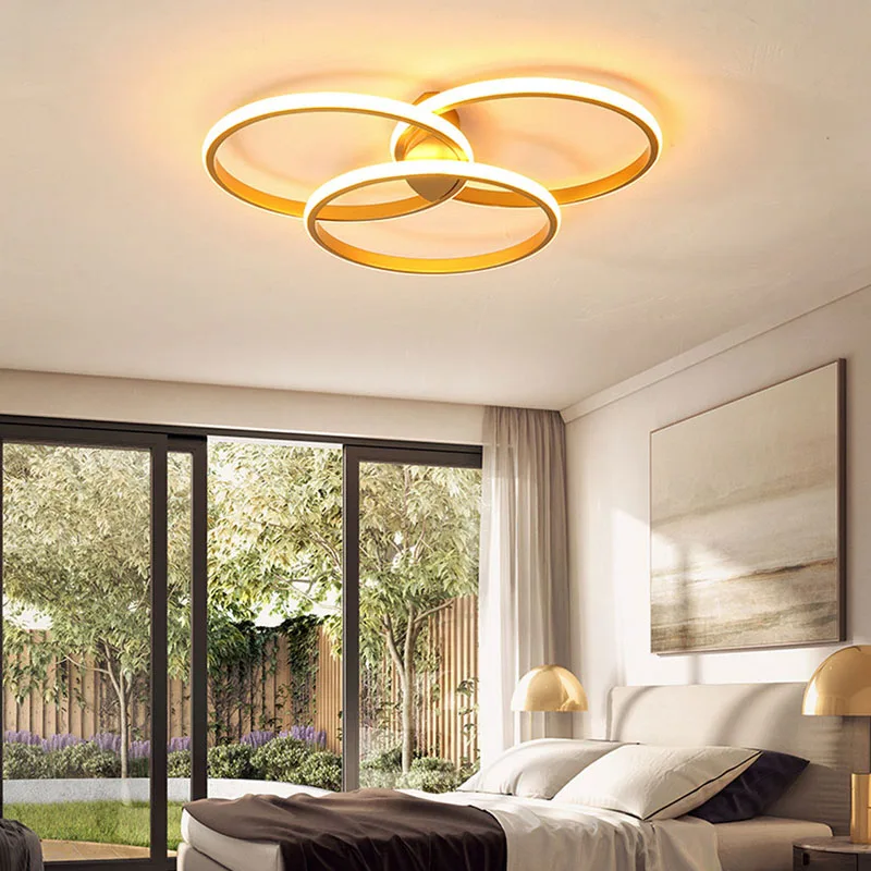 

Nordic Creative Luster Gold Round Led Ceiling Chandelier for Bedroom Living Dining Study Room Aisle Home Interior Light Fixture