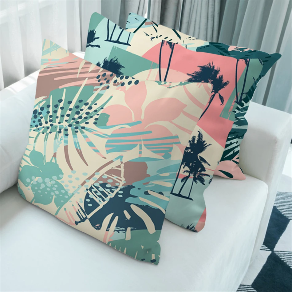

Nanacoba Cushion Cover Home Decor Tropical Plant single-sided Pillowcase Green Leaf Throw Pillowcase Square Sofa Pillow Cover