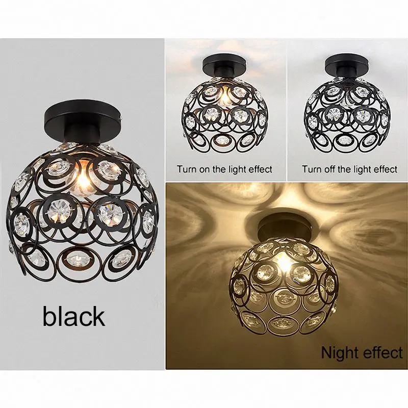 

E27 black Creative crystal minimalist ceiling light Single wall ceiling lamp bedroom lamp Single European iron lamp Crystal lamp