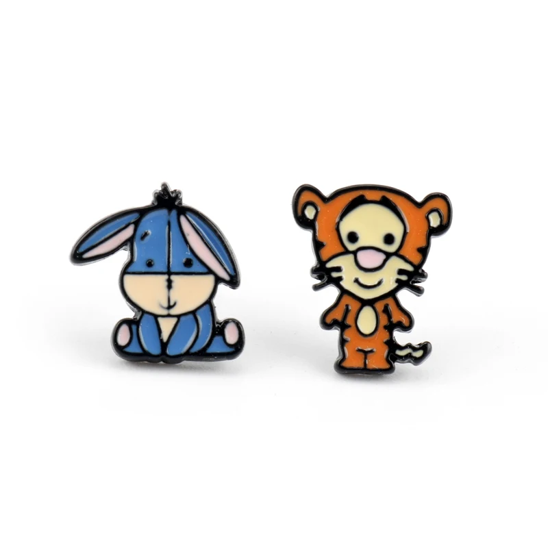 Tigger Eeyore Anime One Piece Luffy Tom and Jerry Alice in Wonderland Stud Earrings The Nightmare Before Christmas Jack Sally Cute Earrings - Окраска металла: Tigger Eeyore