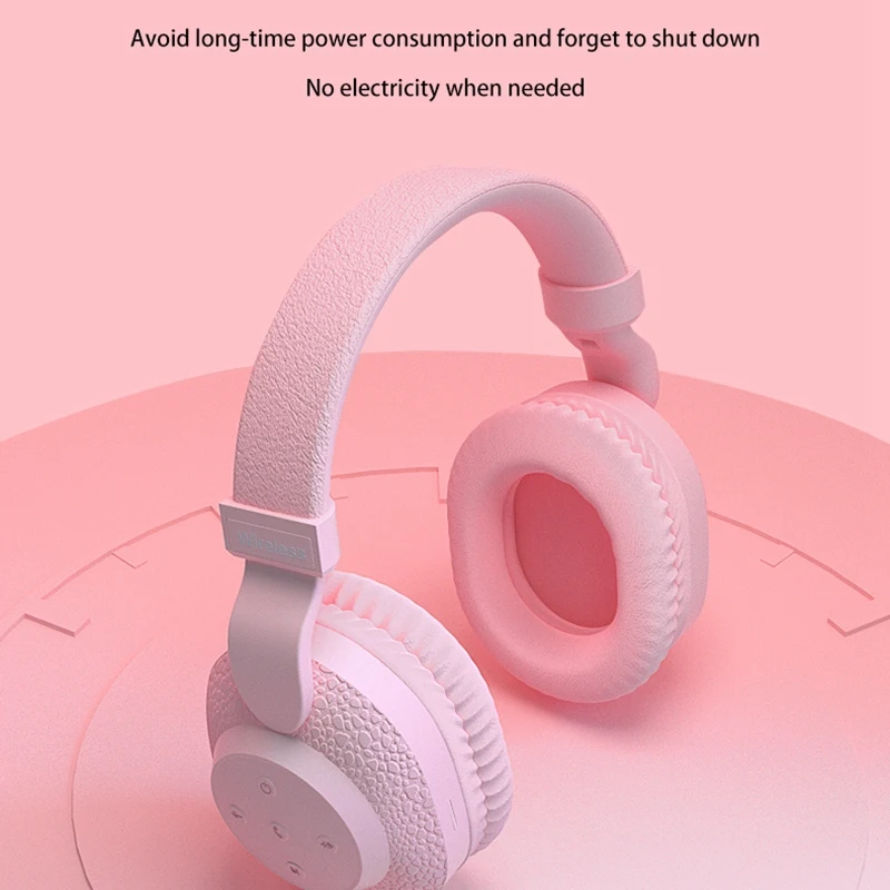 

Head-Mounted Headphones Bluetooth TF Card Earphone Hifi Gaming Headphones FM Play Pink for Girl Women
