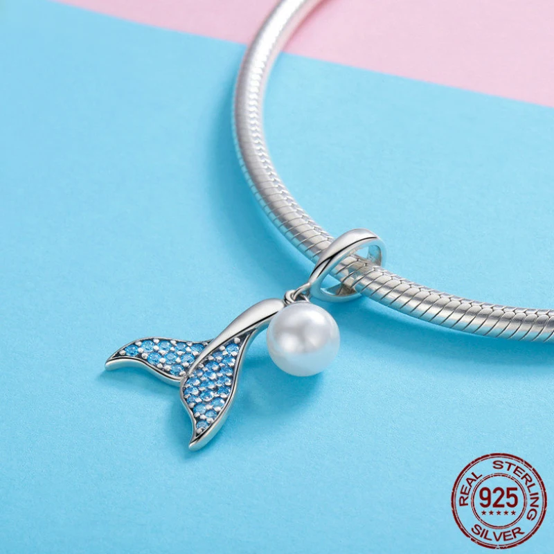 S925 серебро синий рыбий хвост кулон аксессуары цирконовая жемчужина ожерелье