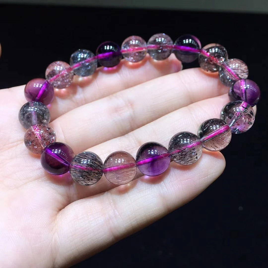 

10.7mm Genuine Natural Super Seven 7 Colorful Lepidocrocite Quartz Bracelet Clear Round Beads For Women Men Genuine AAAAAA