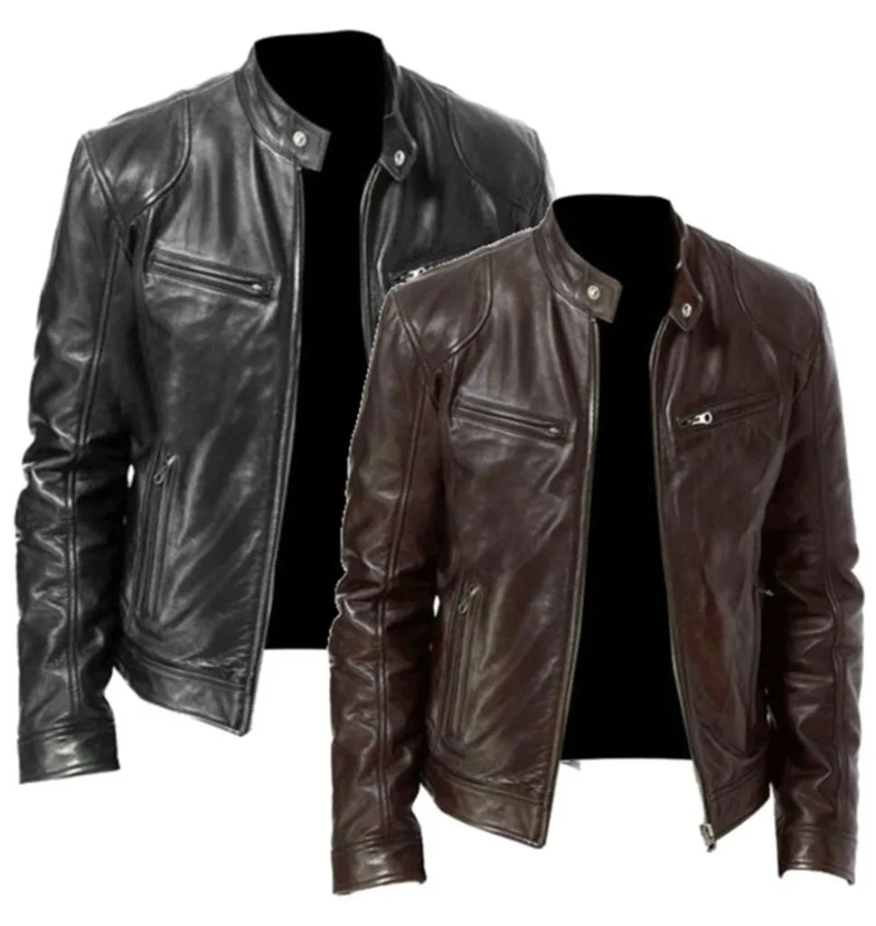 

JAYCOSIN 2019 Men Vintage Cool Jacket Leather Long Sleeve Autumn Winter Stand Collar Club Coat Windbreaker Jacket #45