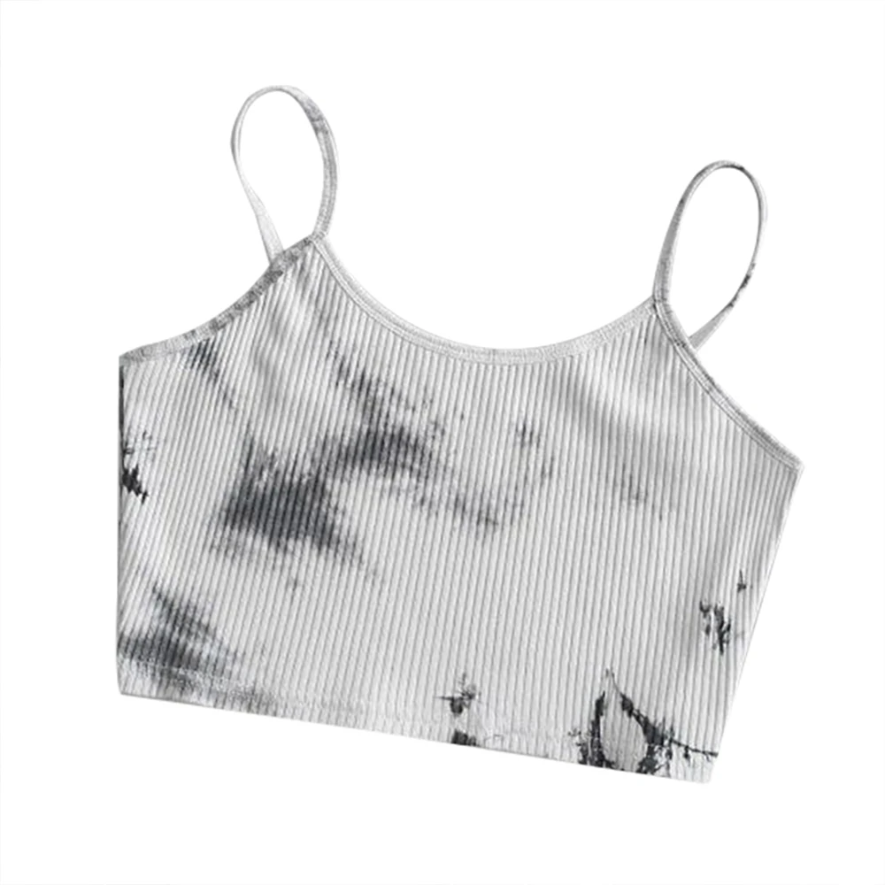 

Women New Fashion Tie Dye Print Tank Vest Spring Summer Sleeveless Sexy Crop Tops Ribbed Knitted Leisure Basic Bra