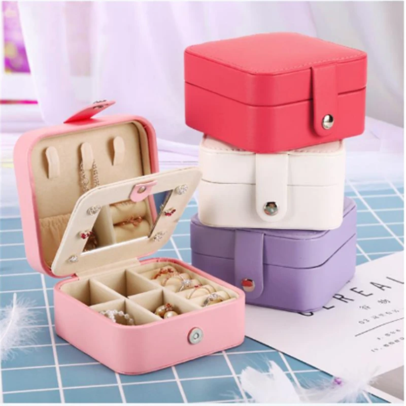 

Lady Jewelry Earring Ring Display Storage Box Case Organizer Cosmetic Bags Fashion Solid PU Leather Cosmetic Cases