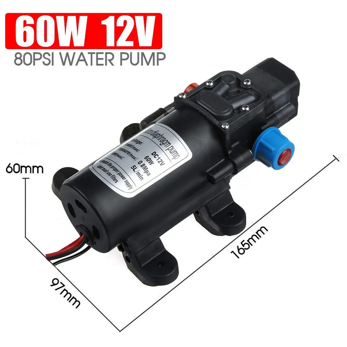 

DC 12V 60W Micro Electric Diaphragm Water Pump Automatic Switch 5L/min High Pressure Car Washing Spray Water Pump 0.8Mpa 5L/min
