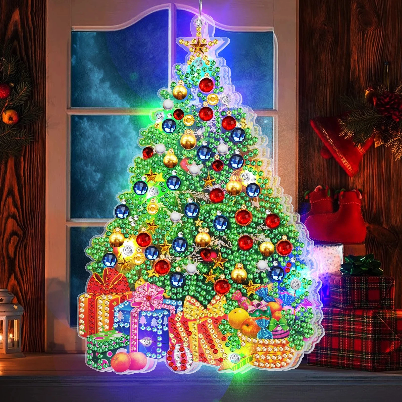

Diamond painting Christmas lights handmade 5D DIY diamond embroidery Christmas tree snowman hanging lights decoration