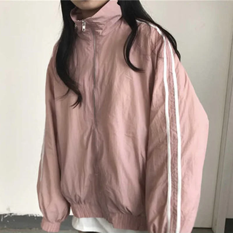 Куртки женские повседневные с длинным рукавом в полоску со стоячим воротником на