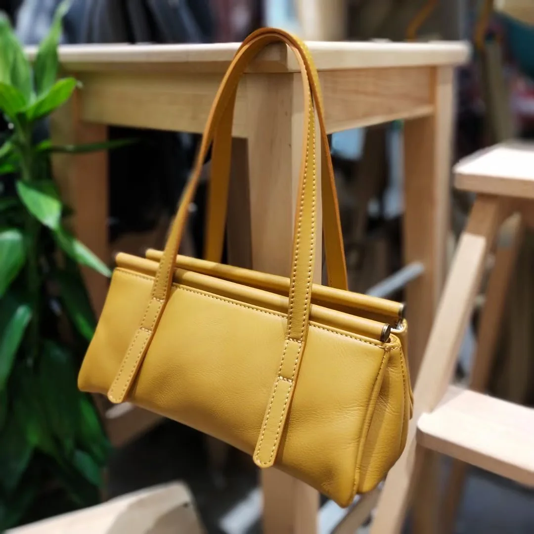 

Genuine Leather Handbag Ladies Underarm Bag Niche Sen First Layer Cowhide Vegetable Tanned Original Design New