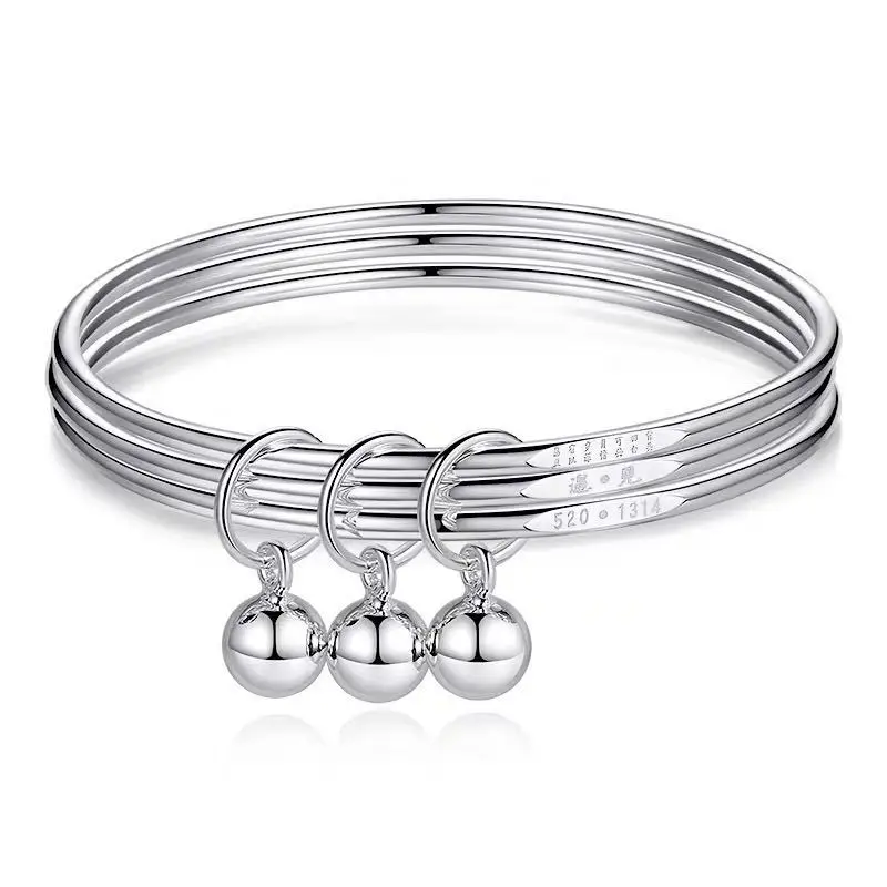 

Women Sansheng Sanshi Lettering Bracelet Closed Solid Three Ring Simple Fashion Bracelet Eternal Love Valentine's Day Gift