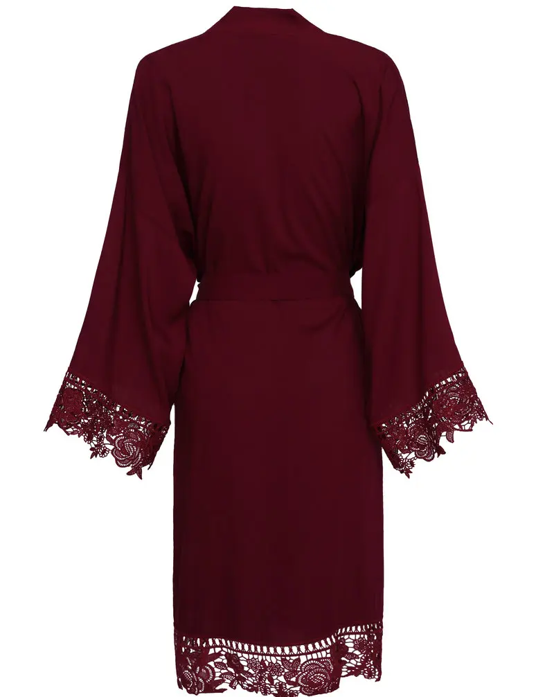 YUXINBRIDAL 2019 New mint Solid Rayon Cotton Bridesmaid Robes With Lace Trim Women Wedding Bridal Robe  Kimono bride robes