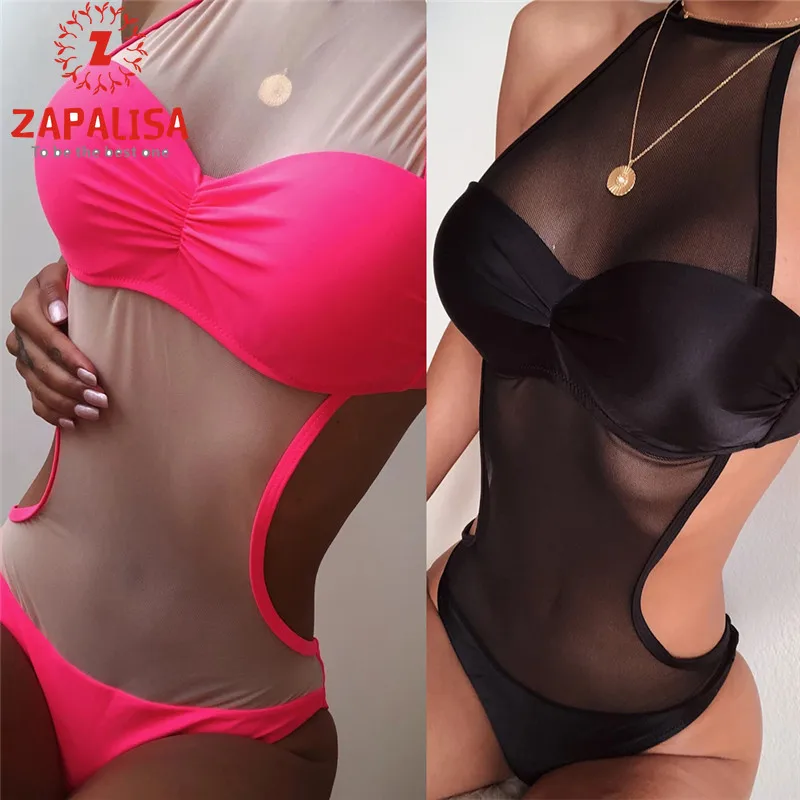 Женский купальник с бретелькой через шею Zapalisa Цельный для пляжа открытой спиной