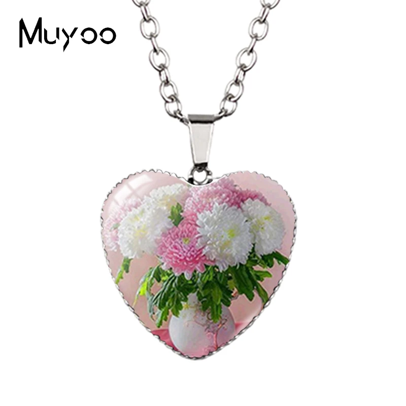 New Arrival Rose Sunflower Orchid Flower Vase Oil Paintings Heart Jewelry Pendants Handmade Necklace Hz3 | Украшения и аксессуары