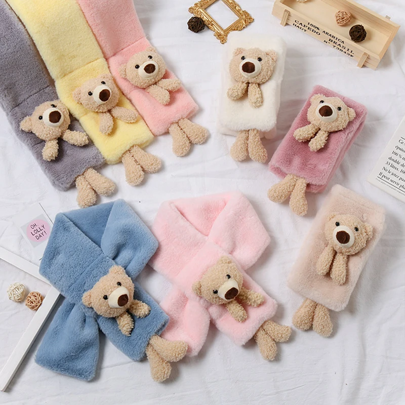 

Sweet Cute Soft Skin-friendly Comfortable Three-dimensional Bear Warm Scarf Solid Color Bunny Cartoon Children's Scarf