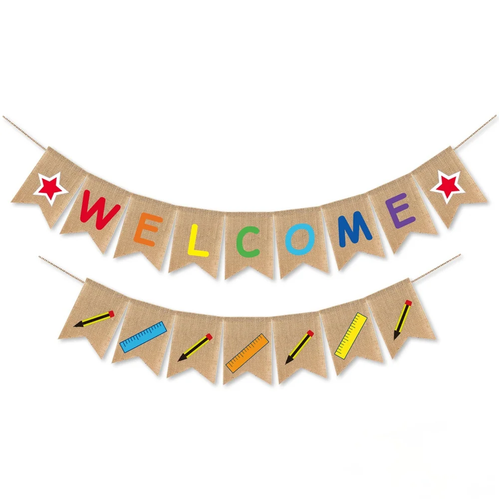 Обратно в школу сезон декорированном мешковиной горшке баннер украшение для