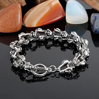 evil skull mens link chain bracelet with ot clasps easy hook stainless steel punk jewelry