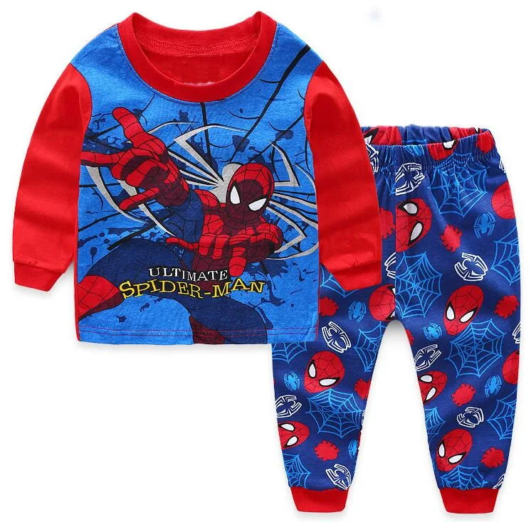 Летние Детские пижамные комплекты хлопковый костюм с длинными рукавами для