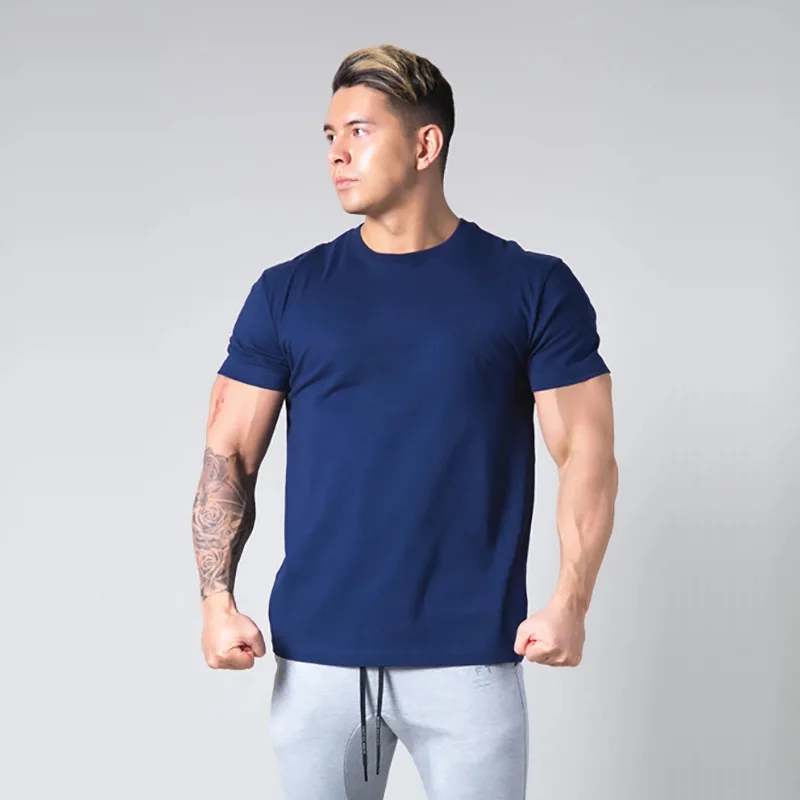 

Mens Gym Cotton Letter Print/Solid Short Sleeve T-Shirt Fitness Body building For Casual Daily Male Clothing Tee Tops 2021