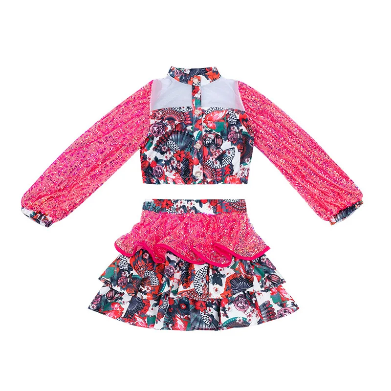 

Fall Jazz Dance Clothes Cheerleader Costume Sequins Skirt Set Dancer Outfits Girls Designer Clothing Hip Hop Dance Wear DL7039