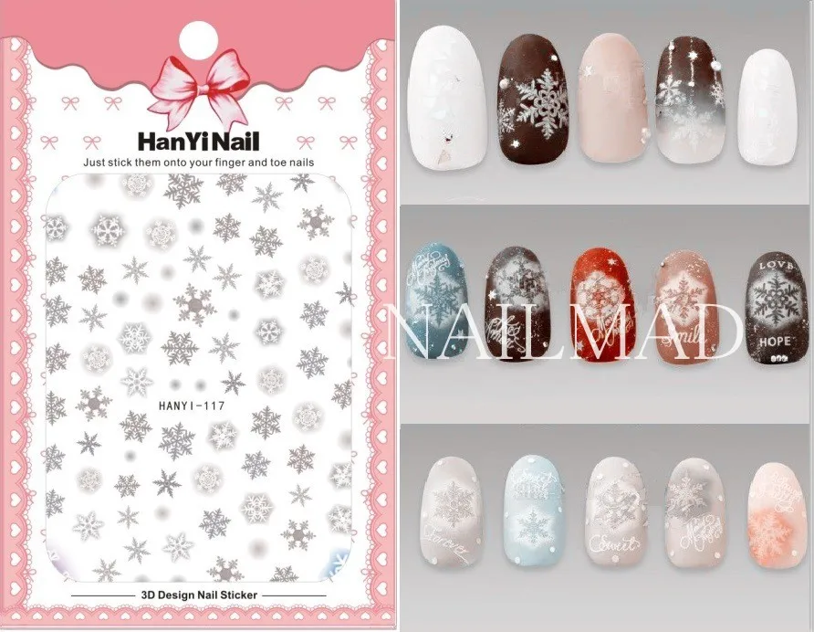 

1 sheet Xmas Nail Art Stickers Snowflake 3D Nail Adhesive Stickers Snowman Nail Decals Sticker