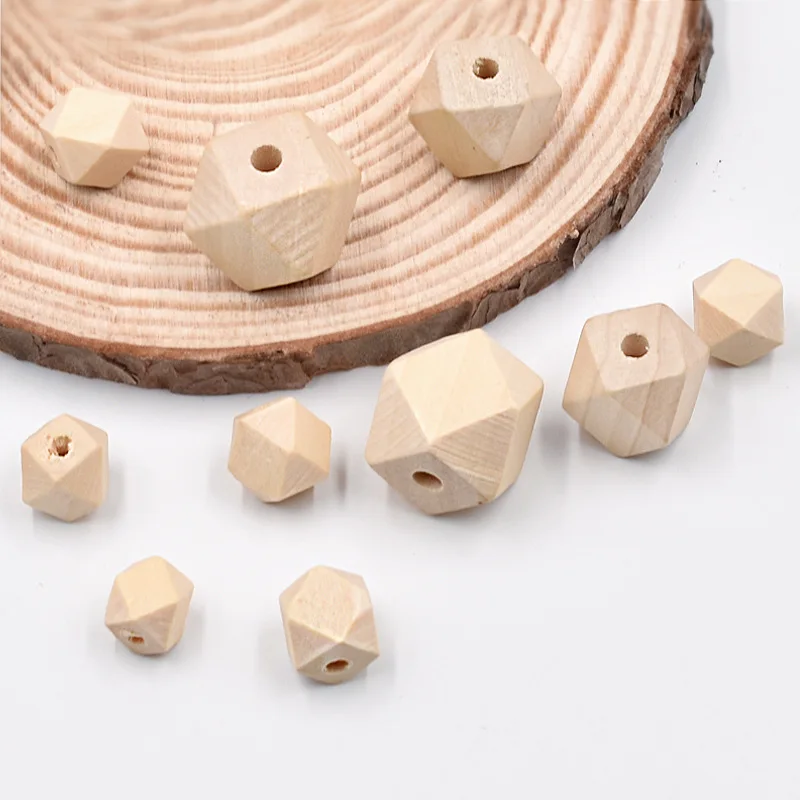 

10pcs Natural Geometric Polygon Wood Beads Faceted Hexagon Unfinished Wooden Loose Spacer Beads for DIY Crafts Jewelry Making