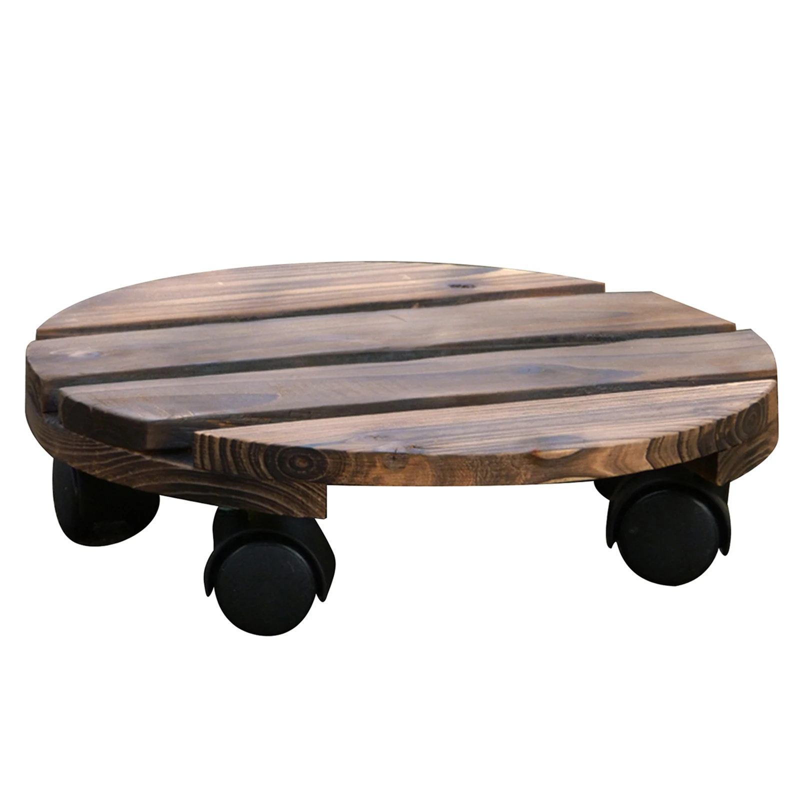

Wood Plant Stand Indoor Outdoor Planter Caddy 10" Round Flower Pot Mover Trolley