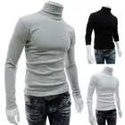 Мужская футболка с длинным рукавом и высоким воротником, Мужской пуловер, мягкая блузка, однотонная эластичная трикотажная рубашка, Мужская одежда для осени и зимы