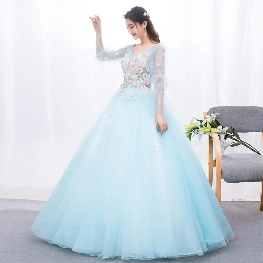 Бальное платье принцессы Quinceanera Коралловое зеленое синее для девочек до пола на