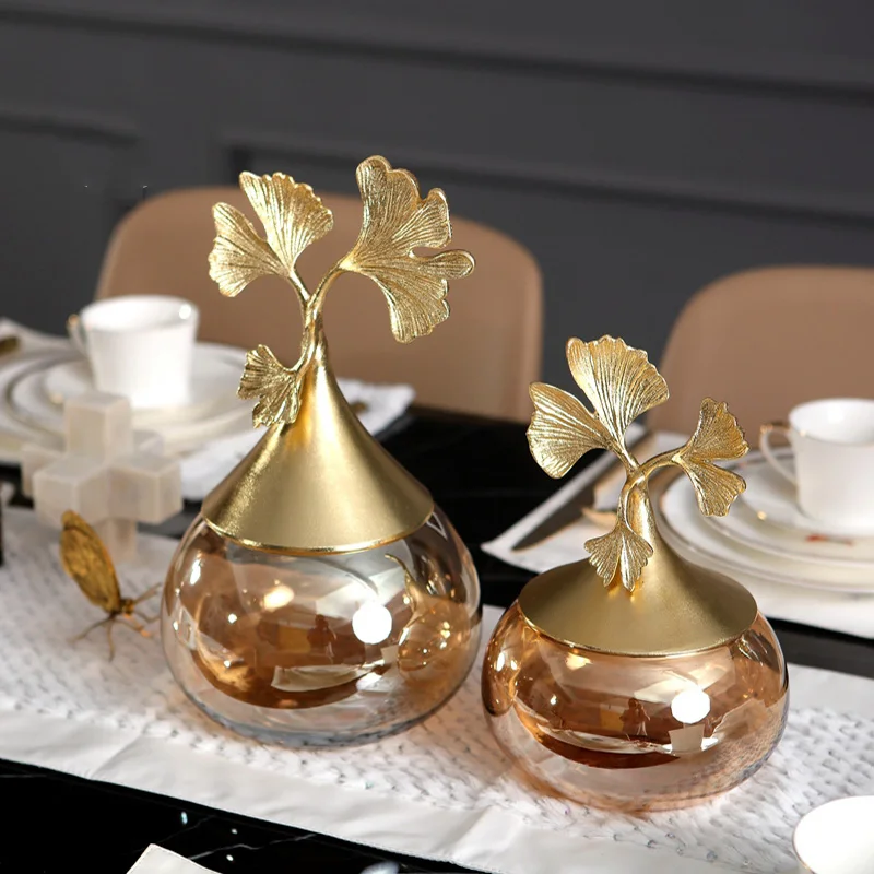 Золотистый металлический лист гинкго в форме капли воды стеклянный резервуар