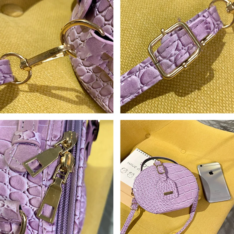 

Round Women's Shoulder Bag High Quality PU Leather Female Crossbody Bags Crocodile Pattern Zipper Handbag New Messenger Bag
