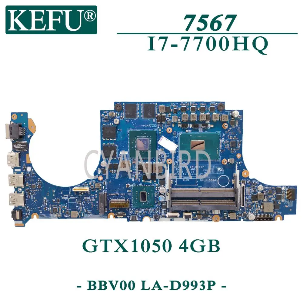 KEFU LA-D993P оригинальная материнская плата для ноутбука Dell Inspiron 15-7567 с I7-7700HQ GTX1050-4GB |