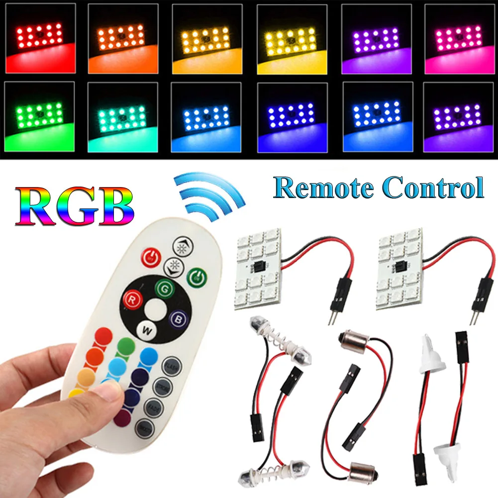 

1Set Car LED Atmosphere Lamp RGB Auto Ambient Light With Remote Control Including Battery T10 31/41MM 12SMD-5050 Atmosphere Lamp