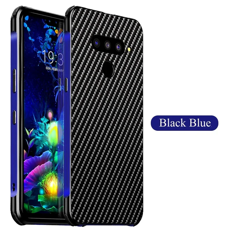 Чехол для LG V50 V40 чехол thinq металлический алюминиевый бампер рамка углеродное волокно текстура PC задний Чехол для LG G8 G7 чехол thinq - Цвет: Black Blue