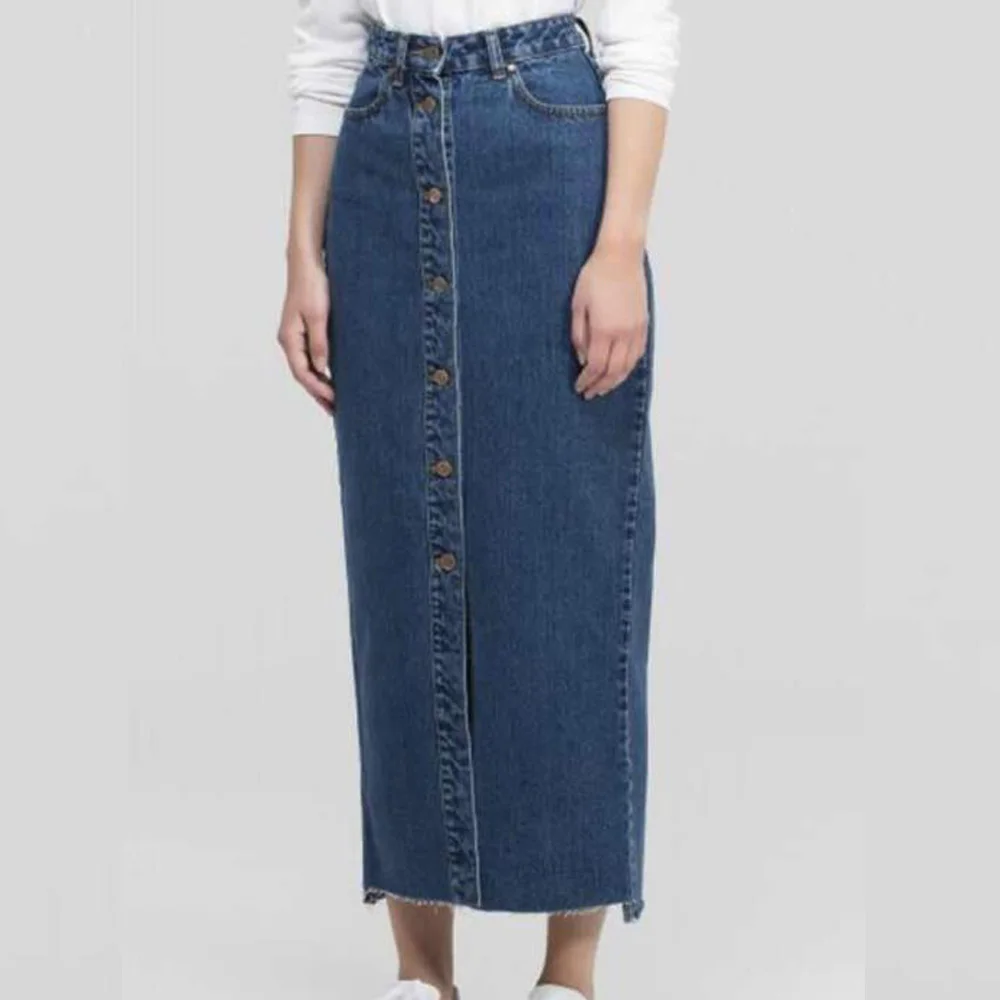 Denim Jeans Women Buttons Long Skirt High Waist Muslim Bottoms Blue Club Streetwear Cotton Sexy Harajuku Jean Skirts Plus Size | Женская