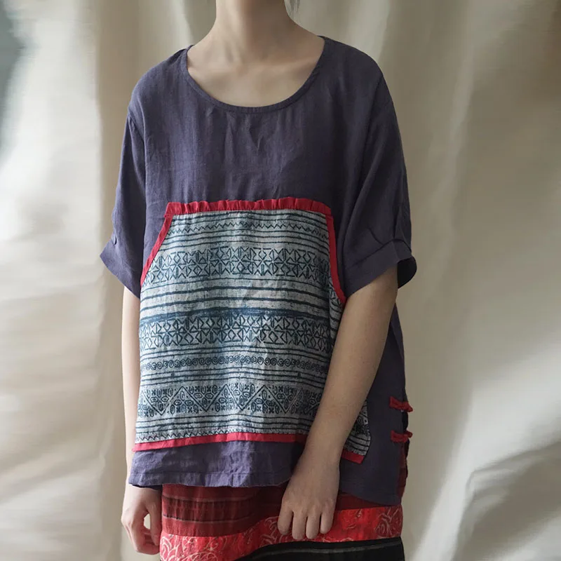 Vintage Floral Print Patchwork Pocket Women Top 2019 Summer New Casual Fashion O-neck All-match Short Sleeve | Тематическая одежда