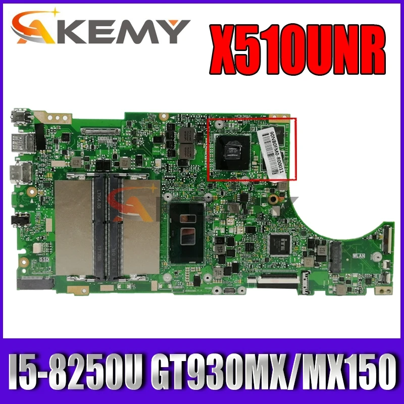 

Материнская плата Akemy X510UNR для ноутбука ASUS X510URR X510URO X510UQ X510U S5100UR S5100U, оригинальная материнская плата, I5-8250U GT930MX/MX150