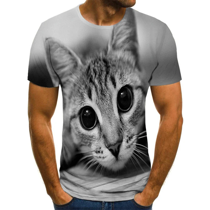 Новейшая футболка с 3D принтом кота Повседневная коротким рукавом и круглым