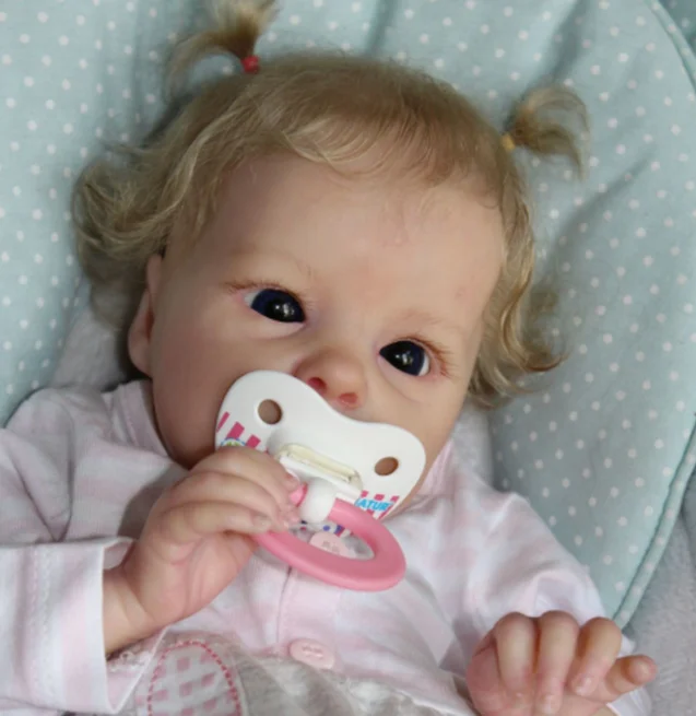 

18inch Bonecas Reborn Girl Golden Hair Blue Eyes Baby Doll Baby Tink Cloth Body Pink Pajamas Collectibles Art Doll Gift Toy