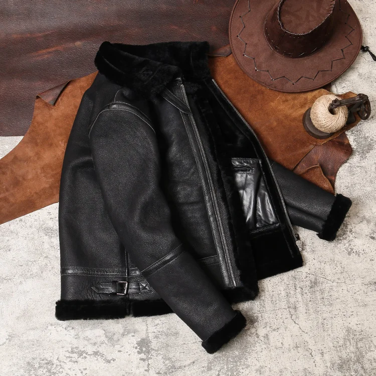 

Leather Genuine Men's Sheep Shearling Real Fur Coat Winter Jacket Men Clothes 2020 Vintage Coats B-3-1 KJ4280